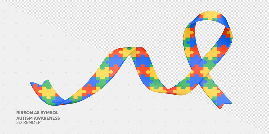 Elemento 3D Laço Colorido Conscientização do Autismo para Composição PSD