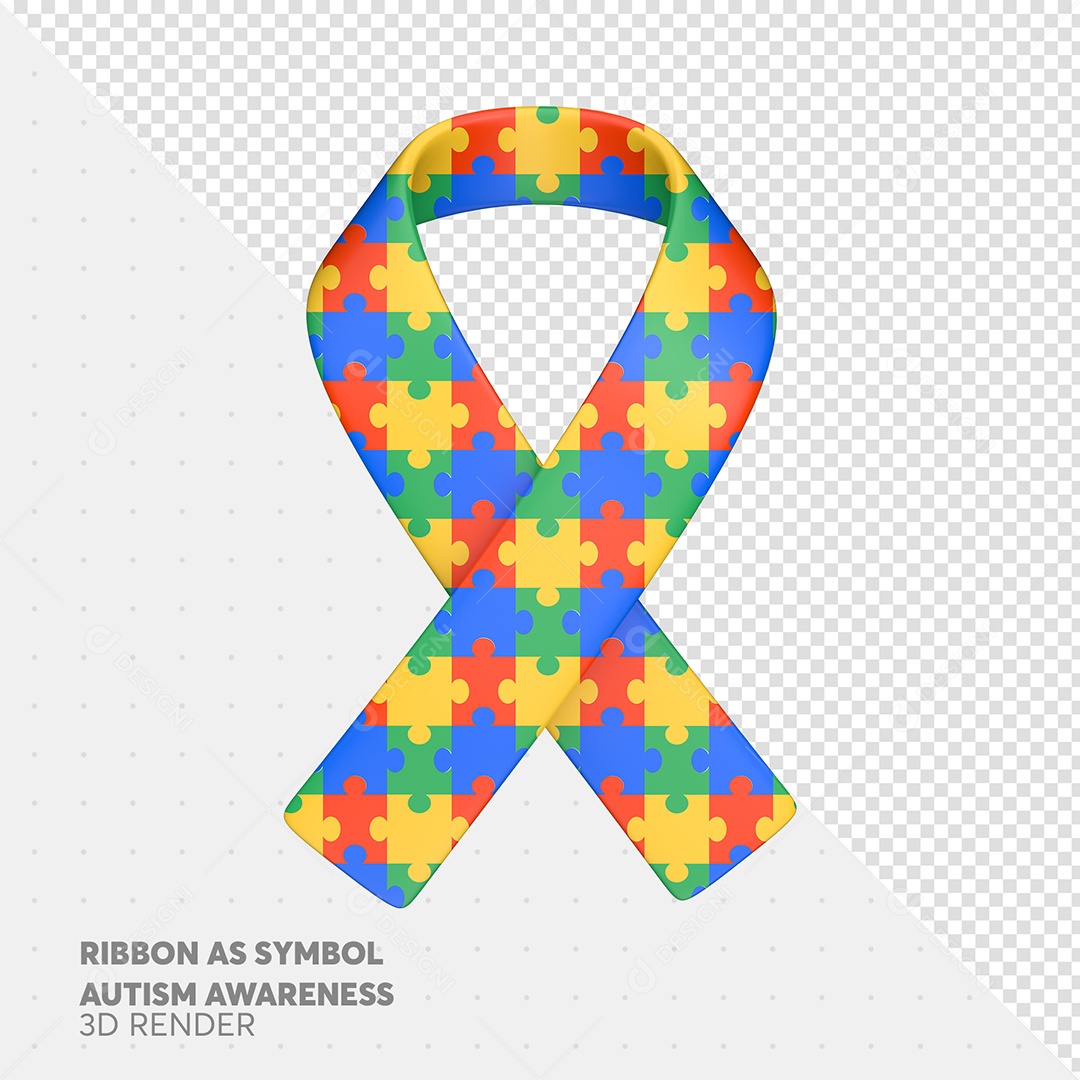 Elemento 3D Fita Colorida Conscientização do Autismo para Composição PSD