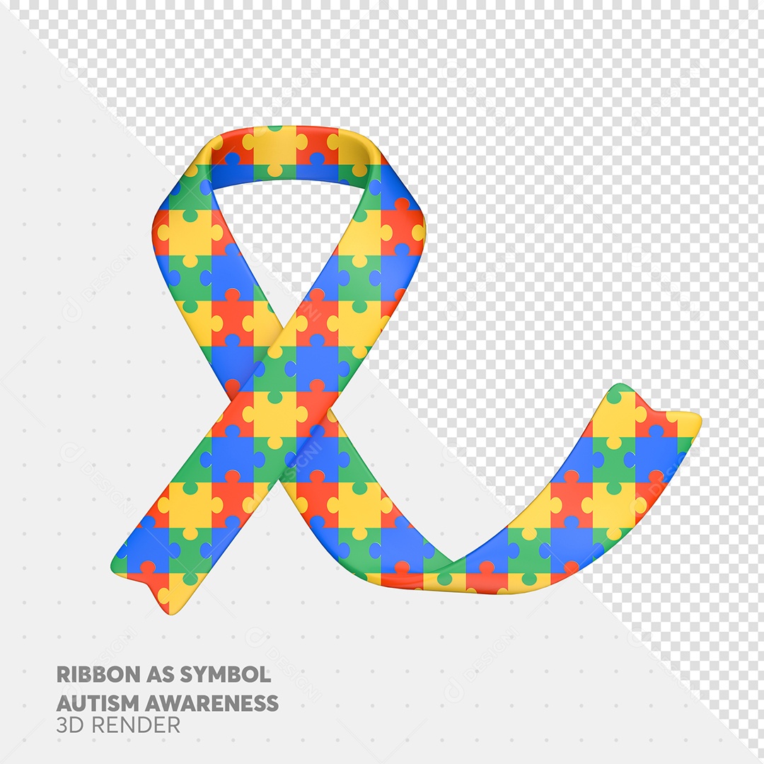 Fita Colorida Conscientização do Autismo Elemento 3D para Composição PSD