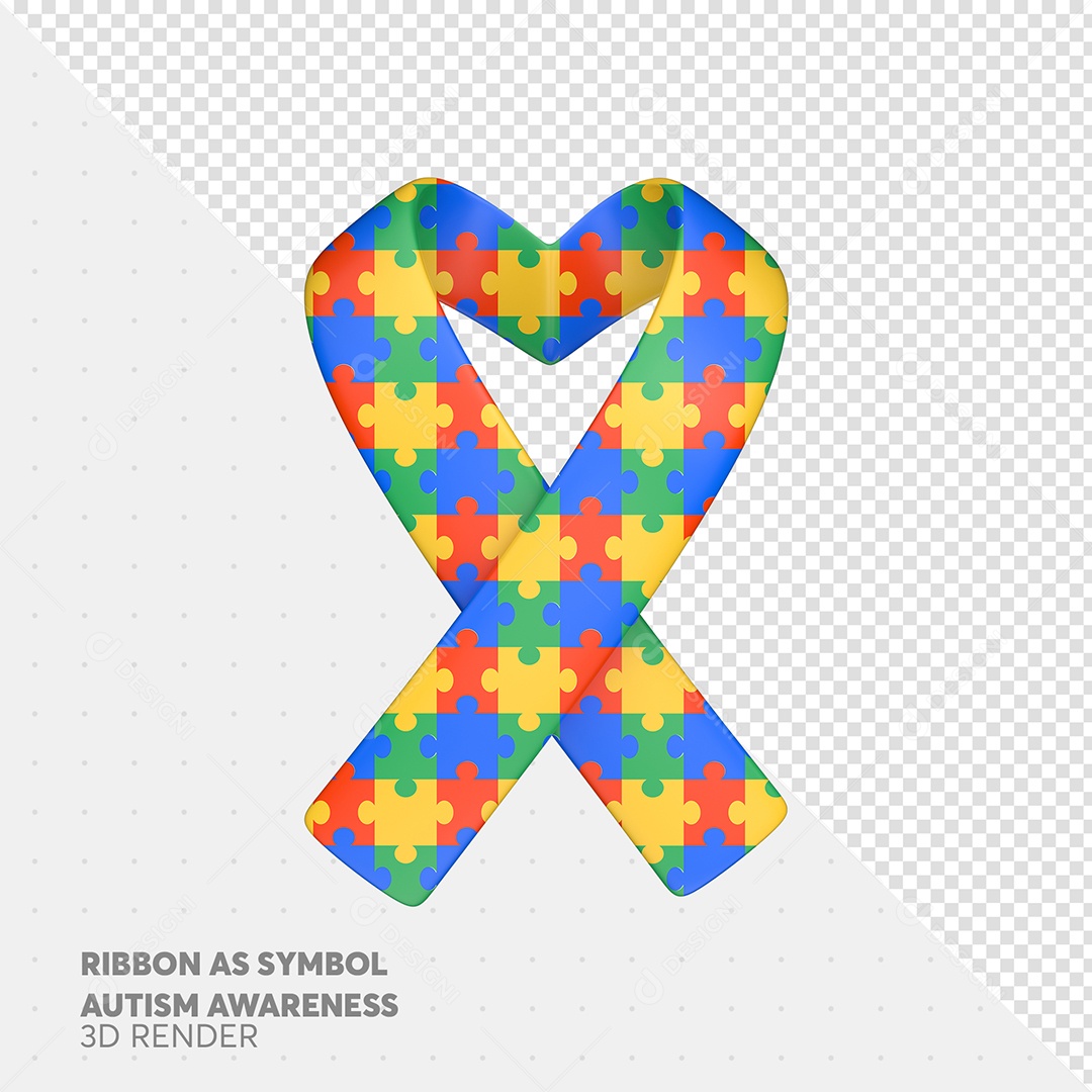 Fita Colorida Conscientização do Autismo Elemento 3D para Composição PSD