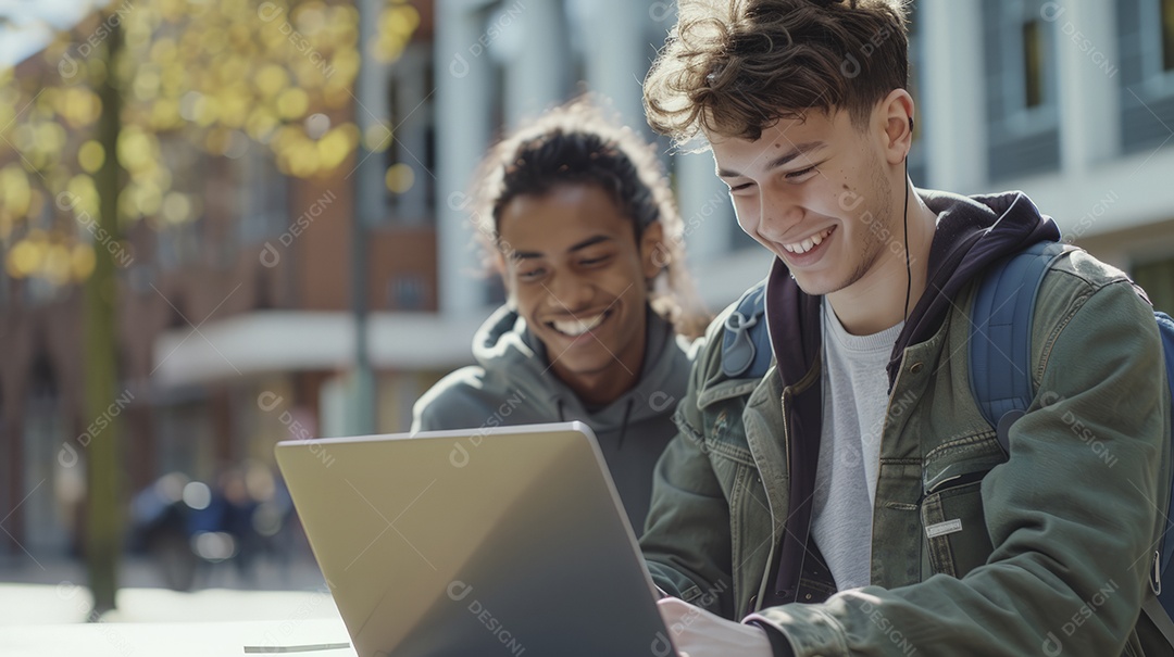 Jovens editando videos no laptop para seus canais