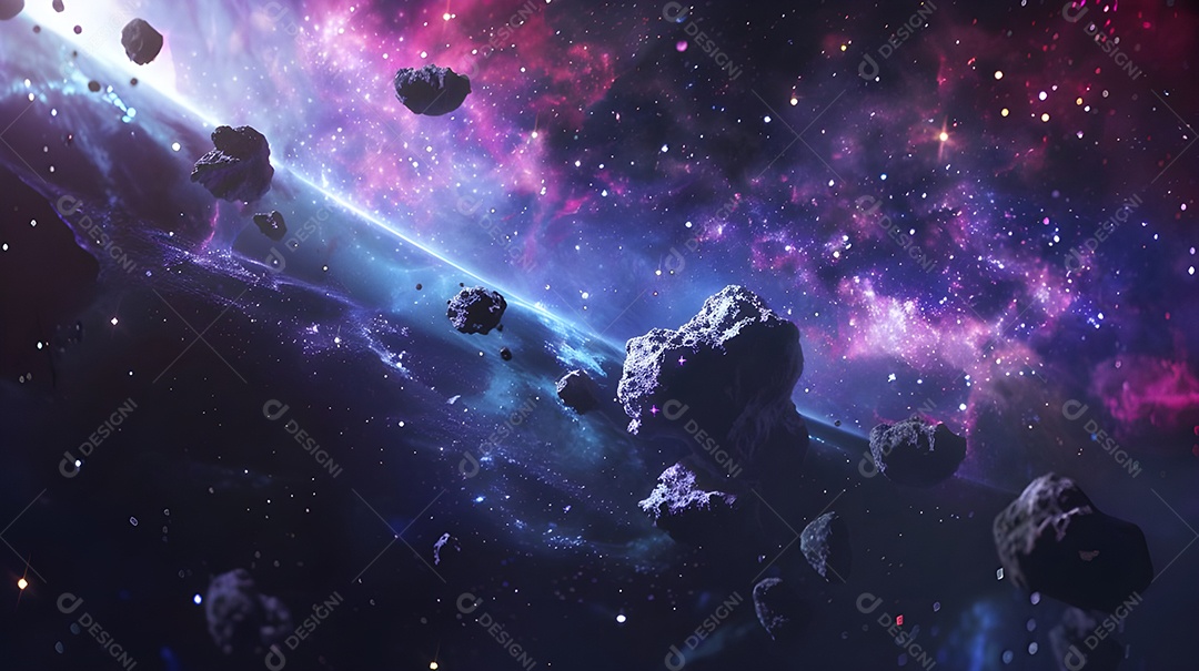 Galáxia com cometas e aurora boreal