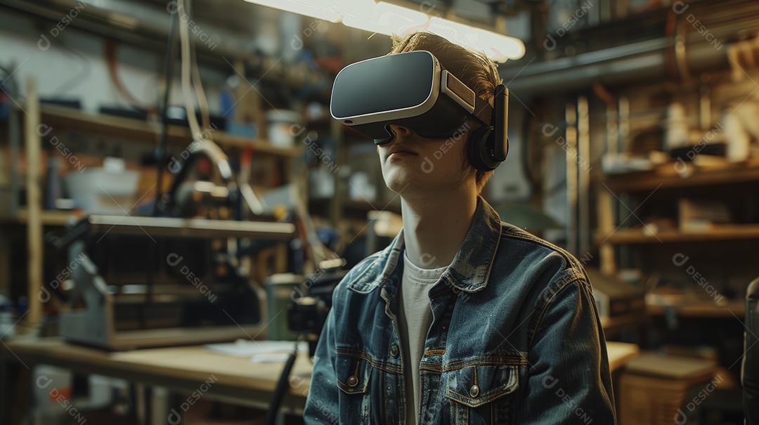 Aluno experimentando realidade virtual