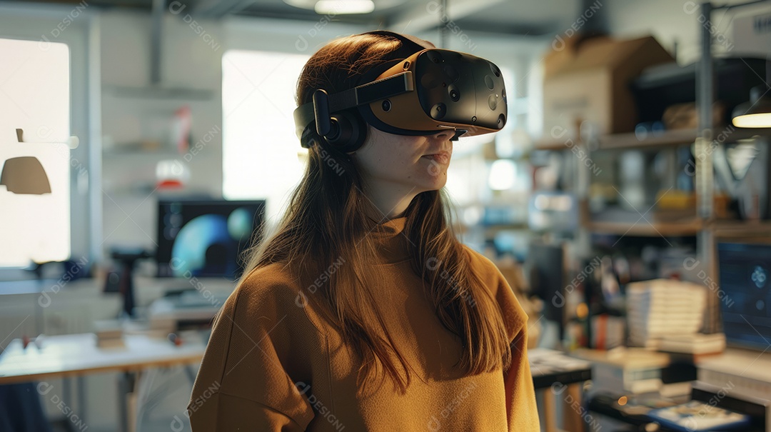 Aluna experimentando realidade virtual