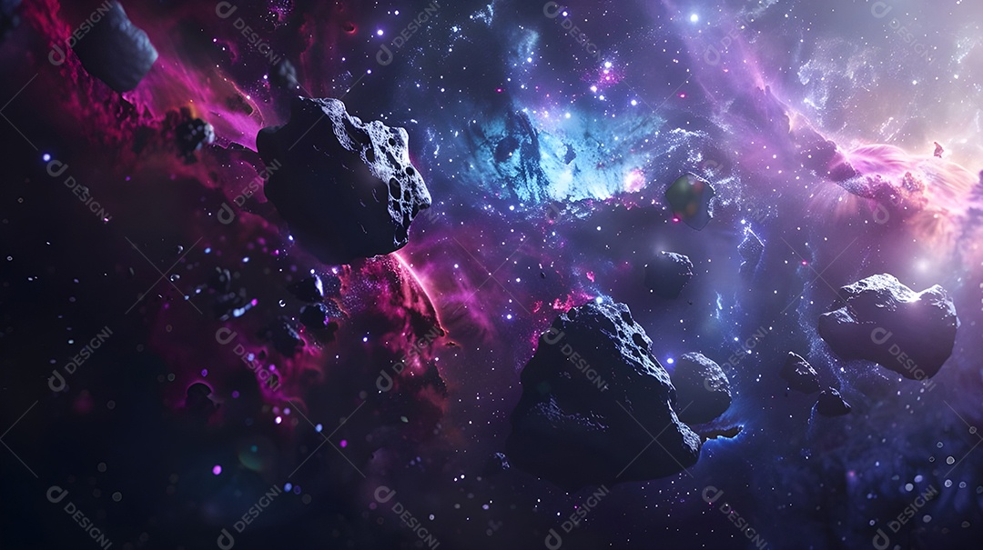 Galáxia com cometas e aurora boreal