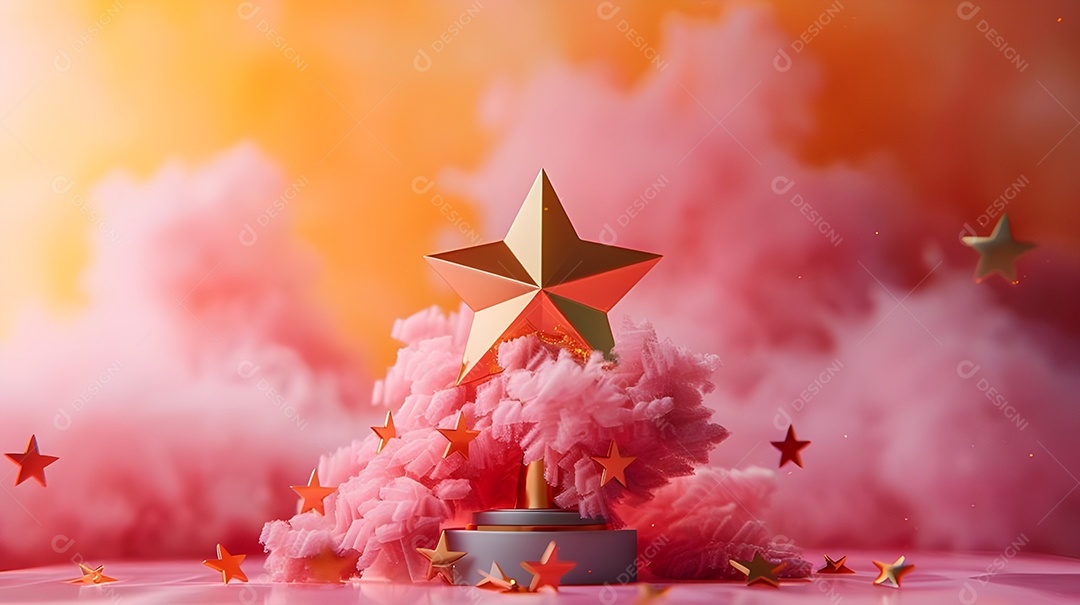 Estrelas em um pódio dourados e cor de rosa