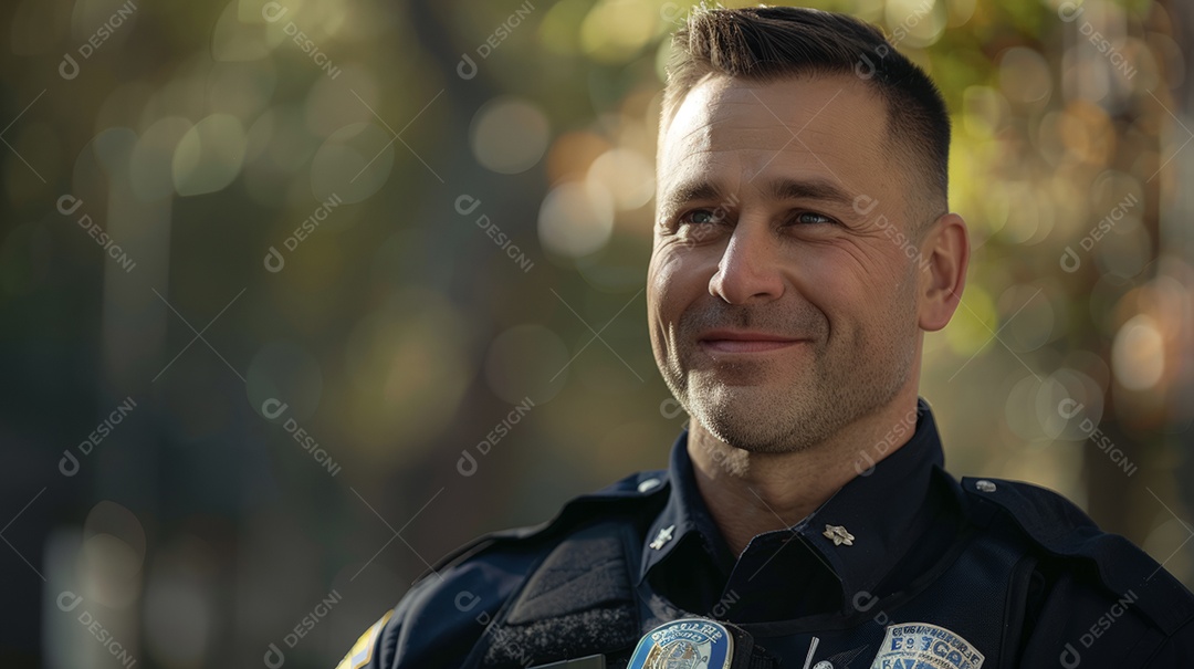 Policial charmoso e simpatico fardado