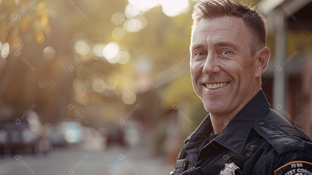 Policial sorridente uniformizado