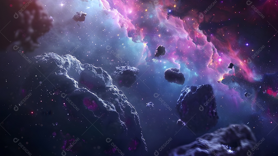 Galáxia com cometas e aurora boreal