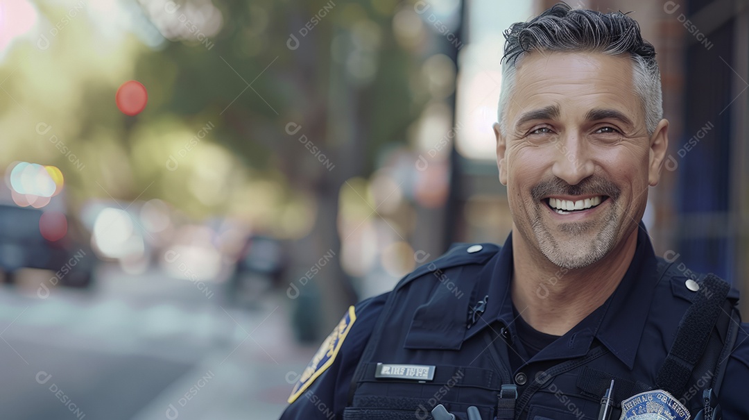 Lindo policial fardado e sorrindo