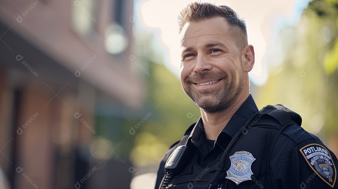 Policial sorridente uniformizado