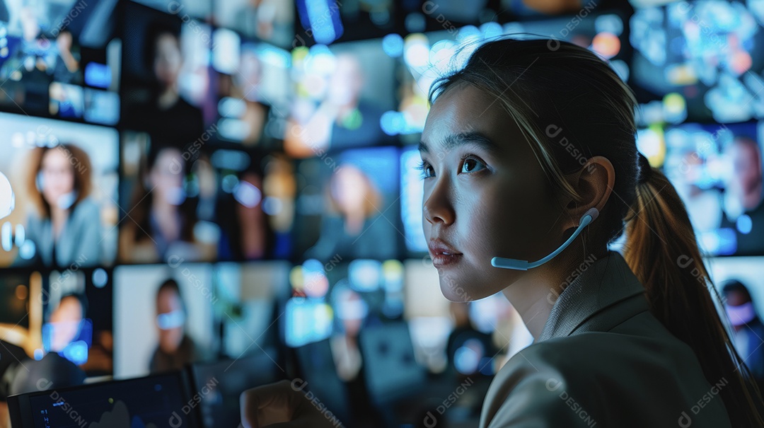 Networking de consultores de recrutamento rodeados por telas e modernos