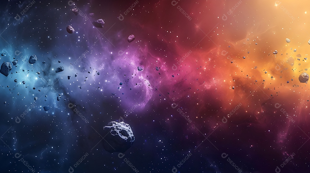 Universo colorido com asteroides