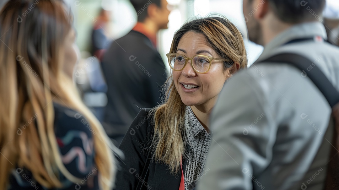 Pessoas conversando em conferência de tecnologia científica