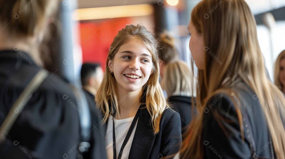Pessoas conversando em conferência de tecnologia científica