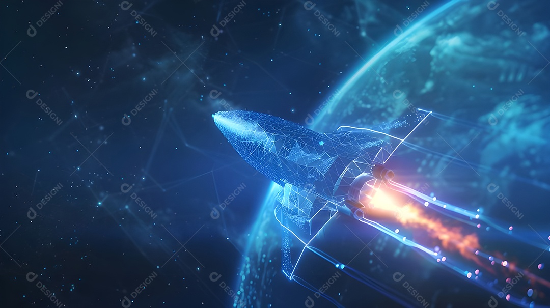 Foguete espacial sobrevoando a terra