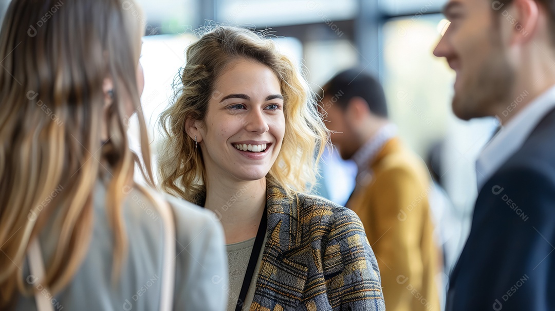 Pessoas conversando em conferência de tecnologia científica