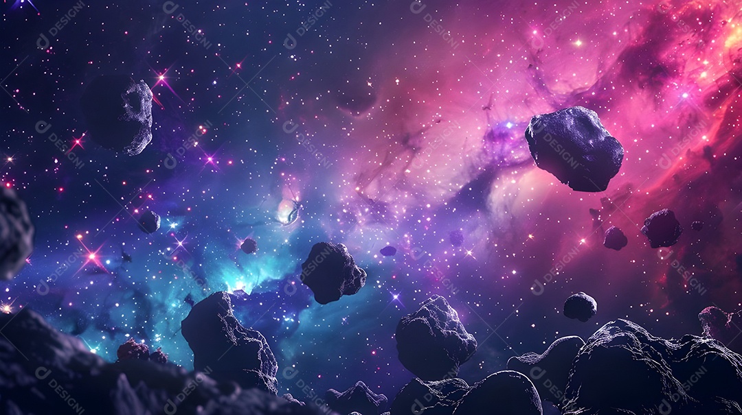 Galáxia com cometas e aurora boreal