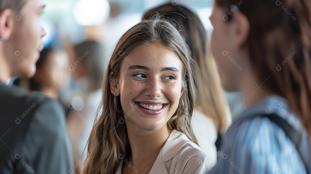 Pessoas conversando em uma conferência de tecnologia científica