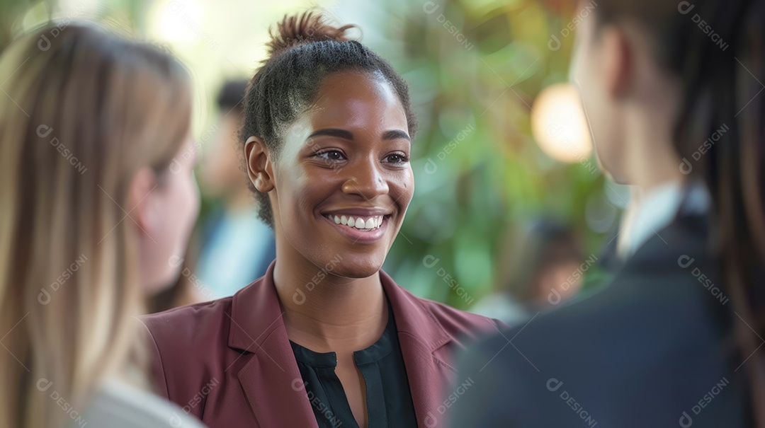 Pessoas conversando em uma conferência de tecnologia científica