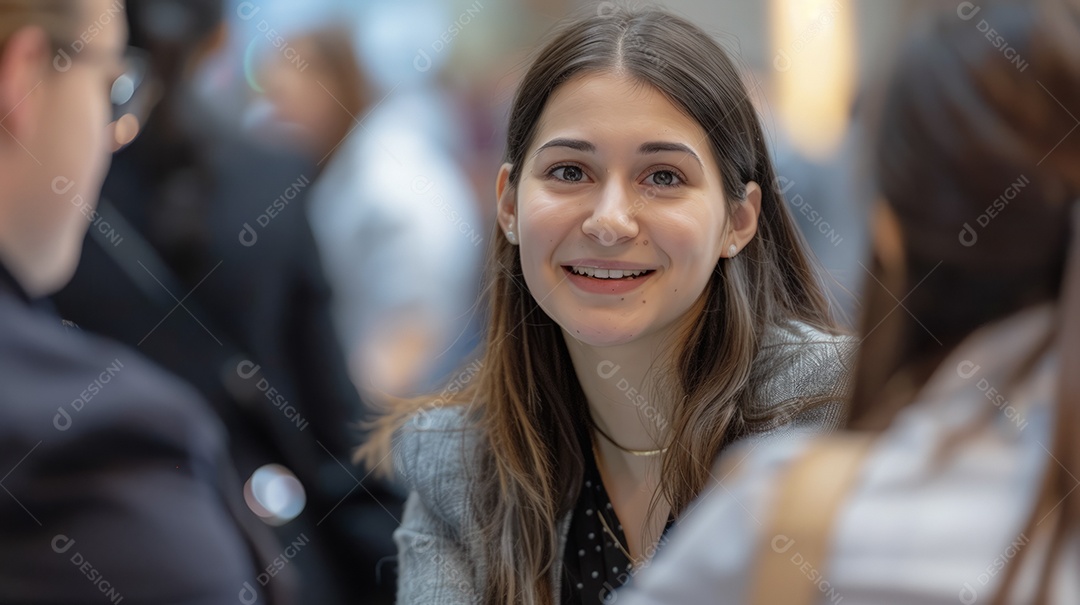 Pessoas conversando em uma conferência de tecnologia científica