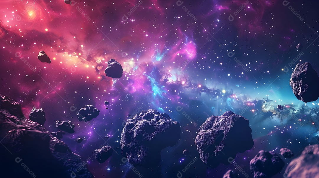 Universo com cometas e estrelas e aurora boreal