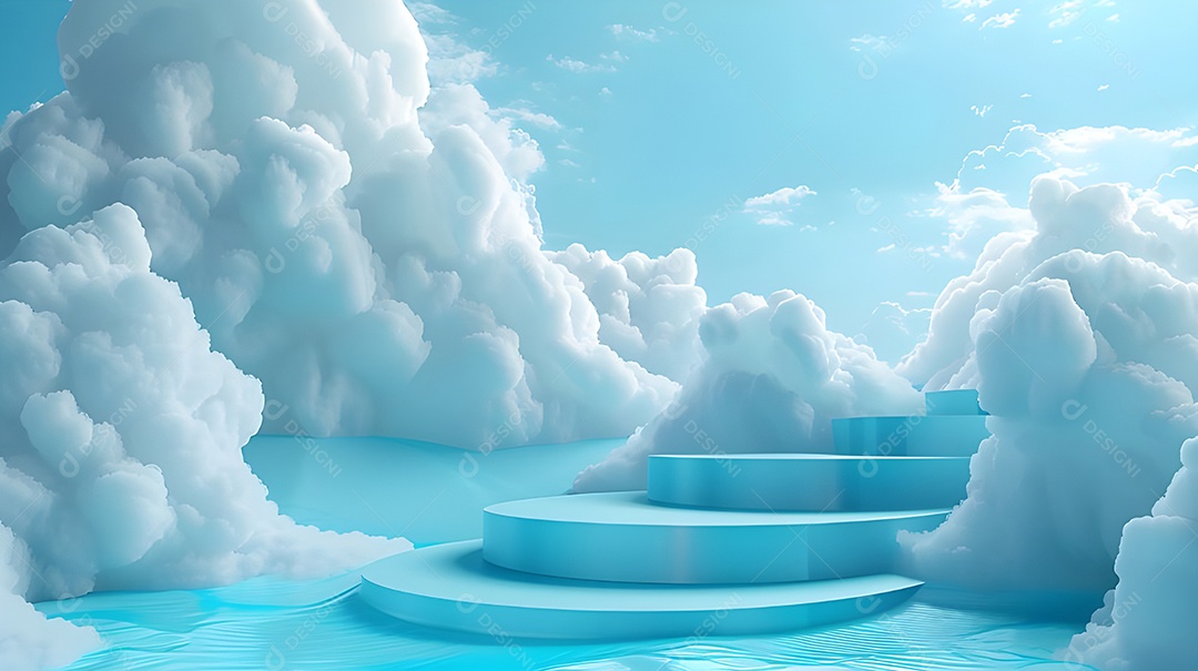 Pódio redondo tipo escada com nuvem
