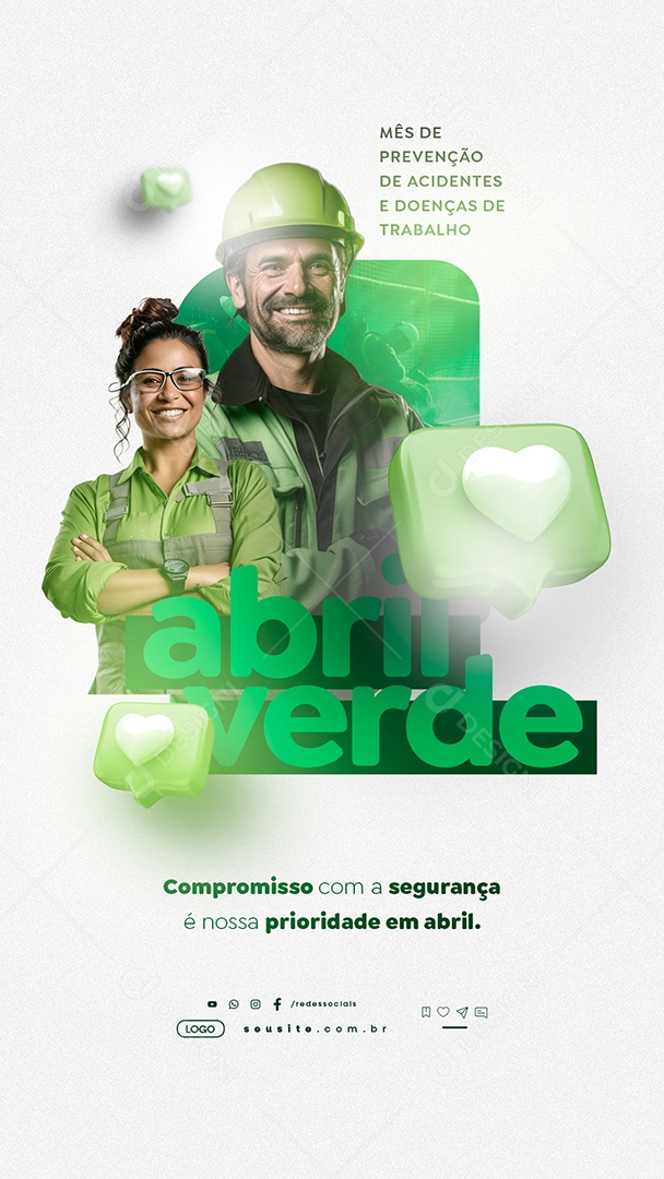Story Abril Verde Mês de Prevenção de Acidentes e Doenças de Trabalho Social Media PSD Editável