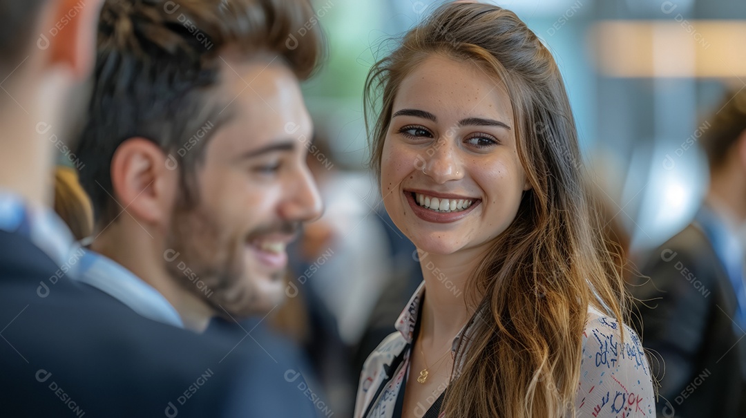 Pessoas conversando em uma conferência de tecnologia científica