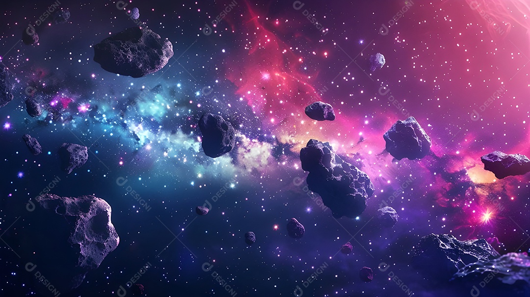 Universo com cometas e estrelas e aurora boreal