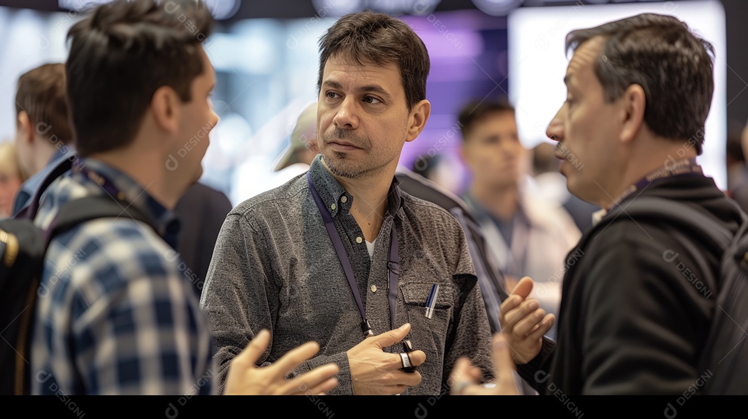 Pessoas conversando em uma conferência de tecnologia científica