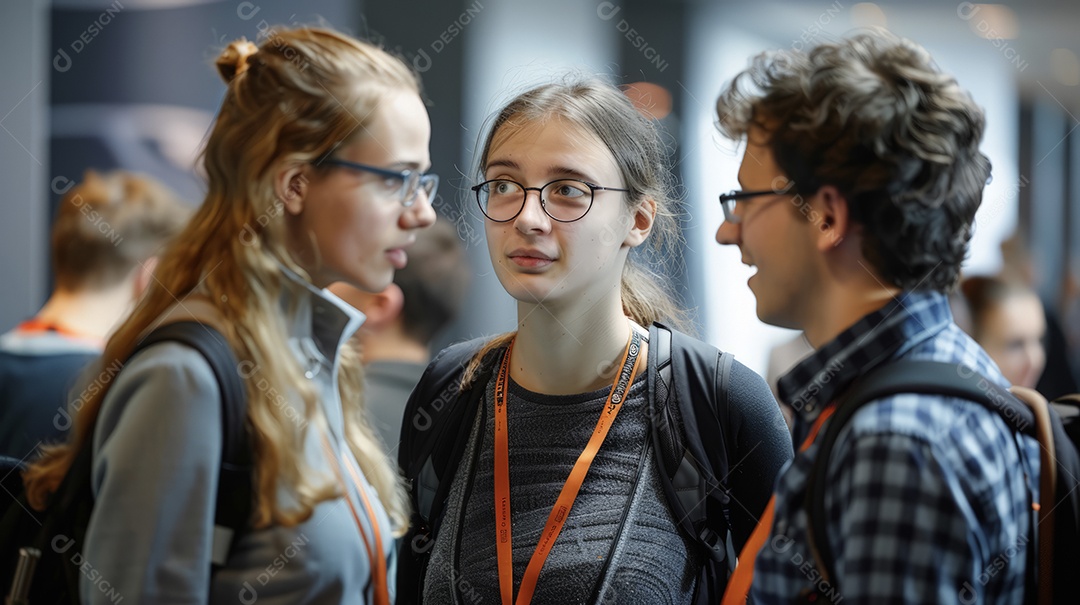 Pessoas conversando em uma conferência de tecnologia científica