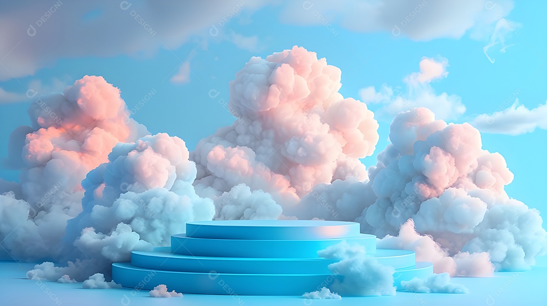 Pódio em escadas com nuvem