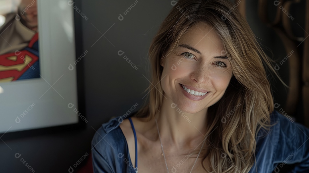 Mulher loira linda de olhos claros sorrindo