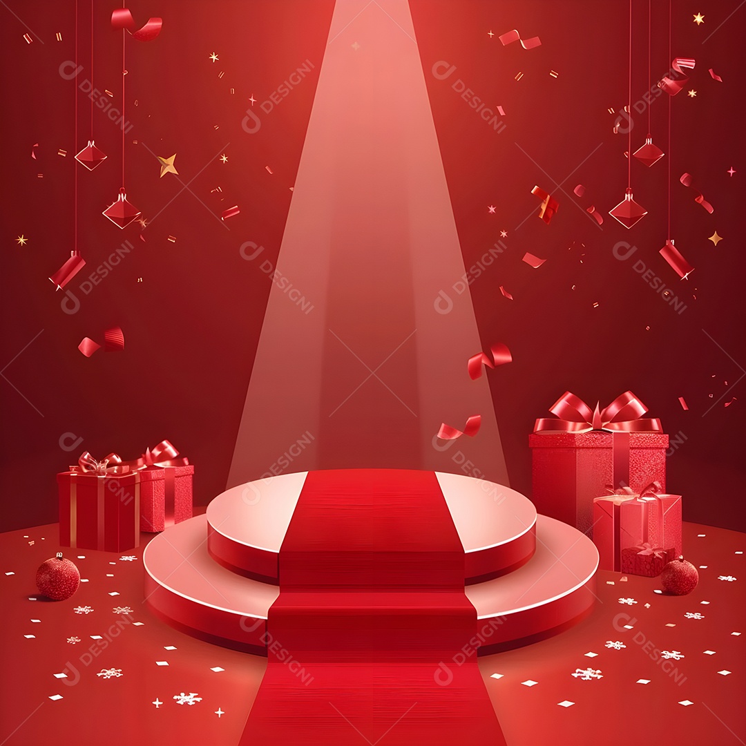 Decoração com presentes e confetes vermelha