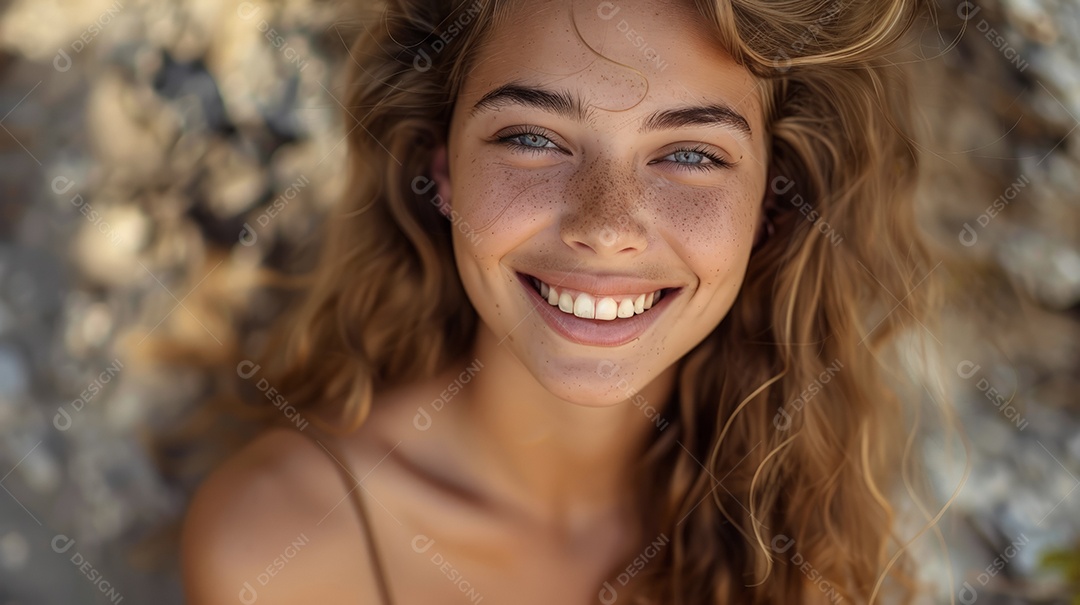 Mulher de olhos claros sorrindo