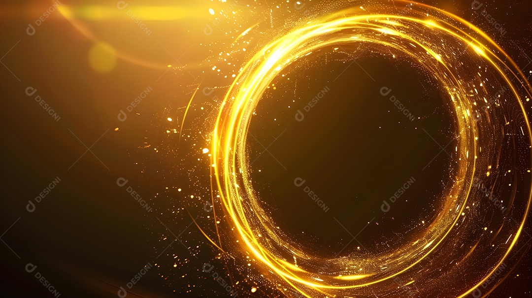 Circulo em linha dourado sobre fundo preto