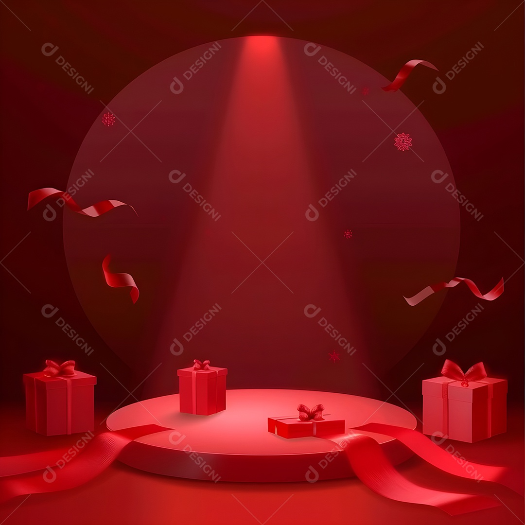 Decoração com presentes e confetes vermelha