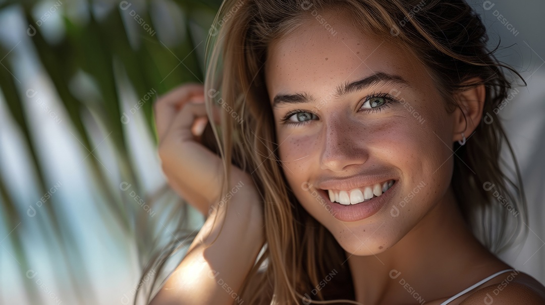 Linda mulher de olhos claros sorridente