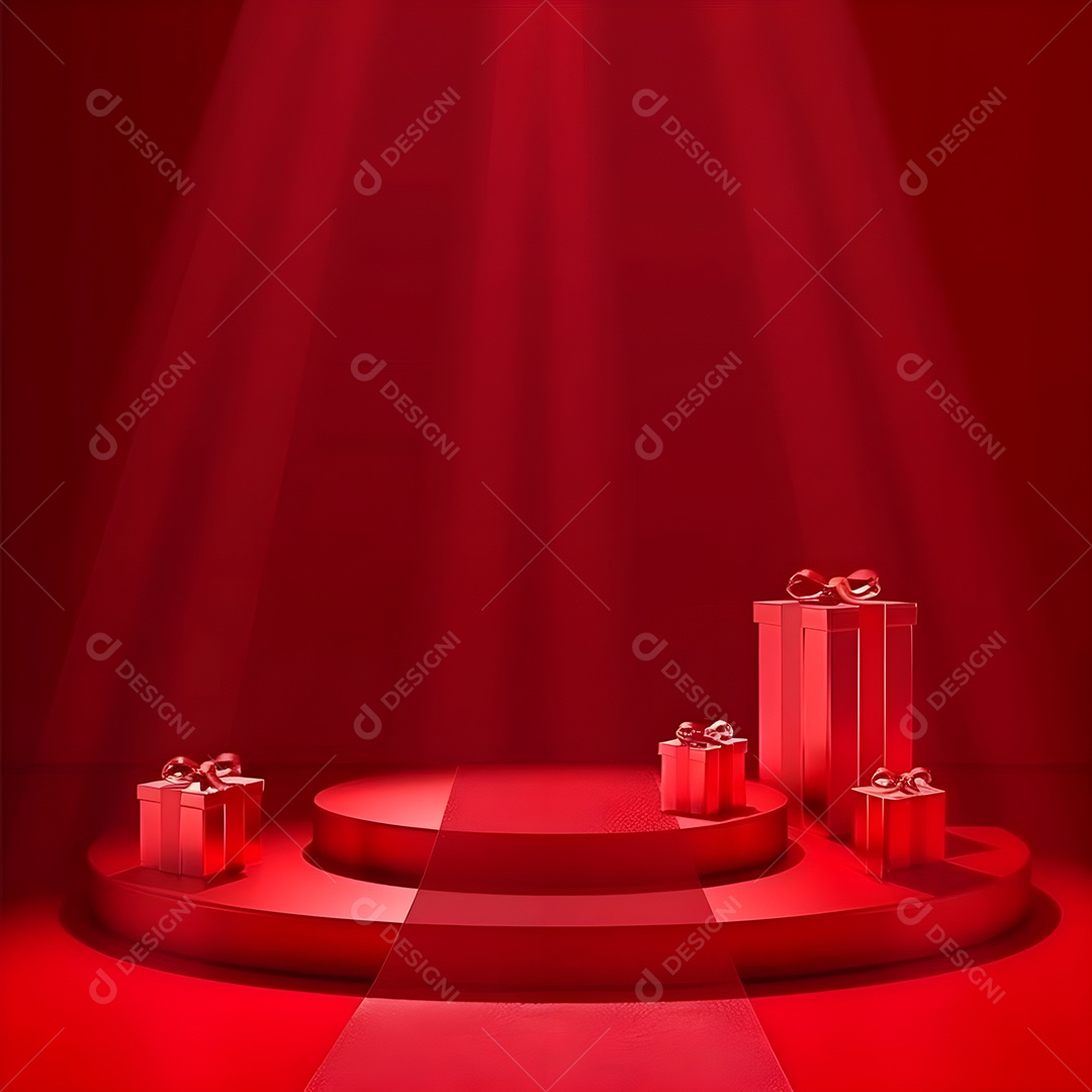Palco com presentes toda da cor vermelha