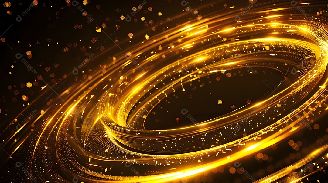 Circulo em linha dourado sobre fundo preto