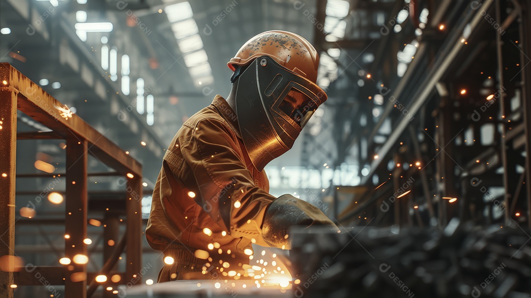 Homem trabalhando em fabrica soldando ferro