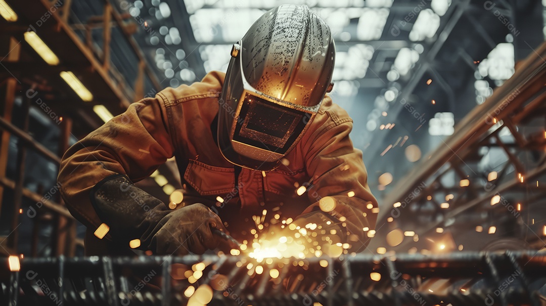 Homem trabalhando em fabrica soldando ferro