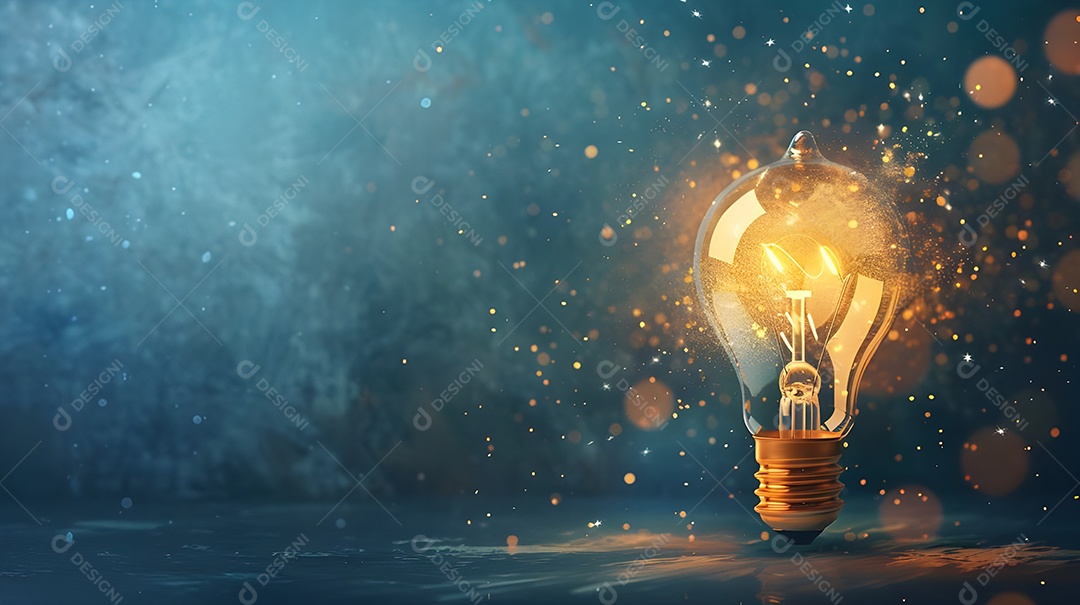 Lâmpada ligada com alguns brilhos laterais