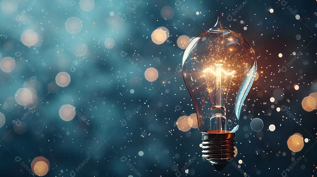 Lâmpada ligada com fundo escuro brilhoso