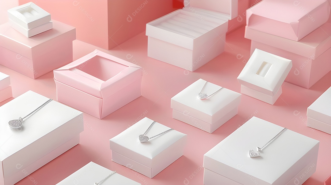 Muitas caixas com colares e pingentes lindos