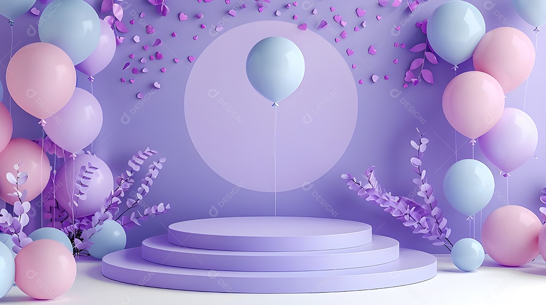 Decoração de balões e plantas com petálas para cima