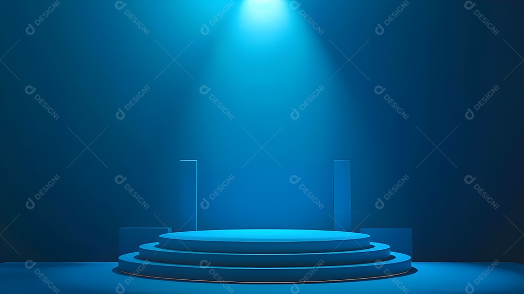 Palco com luzes azuis em um ambiente