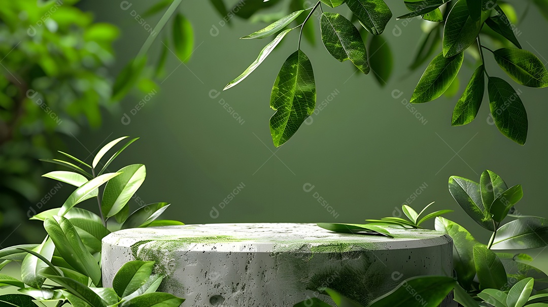 Pedra plana com galhos de plantas aos lados