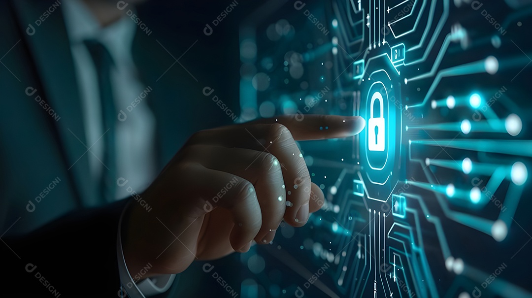 Homem acessando um painel tecnologico